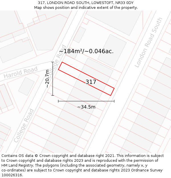 317, LONDON ROAD SOUTH, LOWESTOFT, NR33 0DY: Plot and title map
