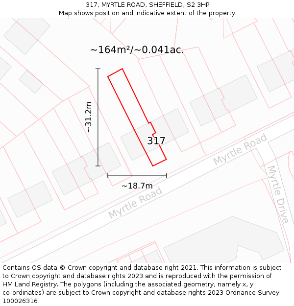 317, MYRTLE ROAD, SHEFFIELD, S2 3HP: Plot and title map