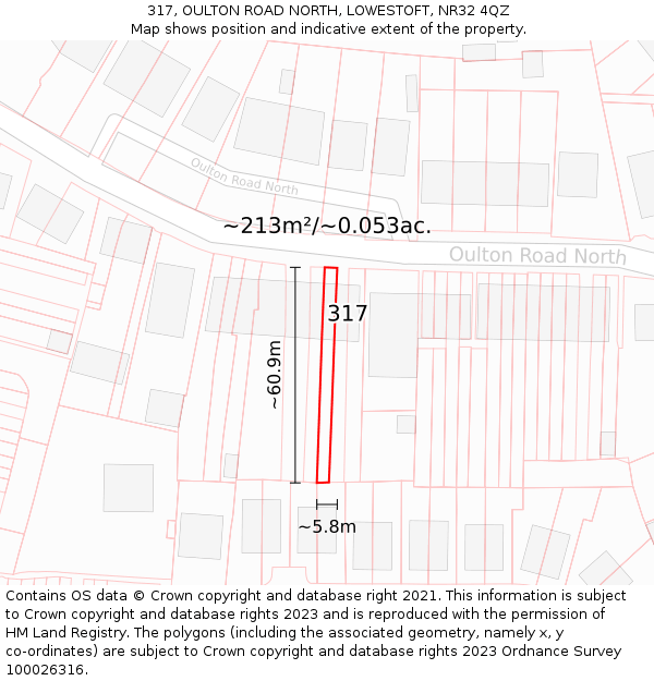 317, OULTON ROAD NORTH, LOWESTOFT, NR32 4QZ: Plot and title map