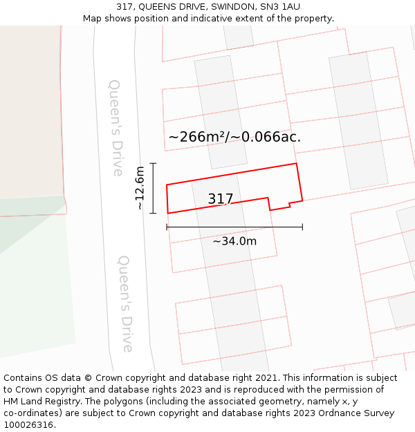 317, QUEENS DRIVE, SWINDON, SN3 1AU: Plot and title map