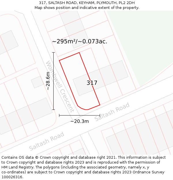 317, SALTASH ROAD, KEYHAM, PLYMOUTH, PL2 2DH: Plot and title map