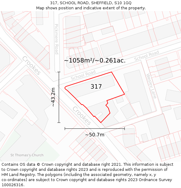 317, SCHOOL ROAD, SHEFFIELD, S10 1GQ: Plot and title map