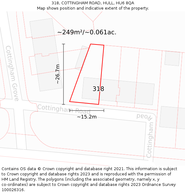 318, COTTINGHAM ROAD, HULL, HU6 8QA: Plot and title map