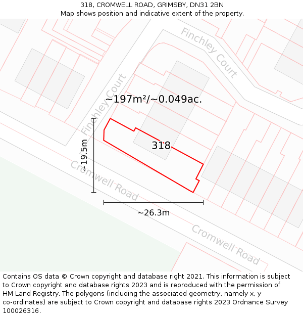 318, CROMWELL ROAD, GRIMSBY, DN31 2BN: Plot and title map