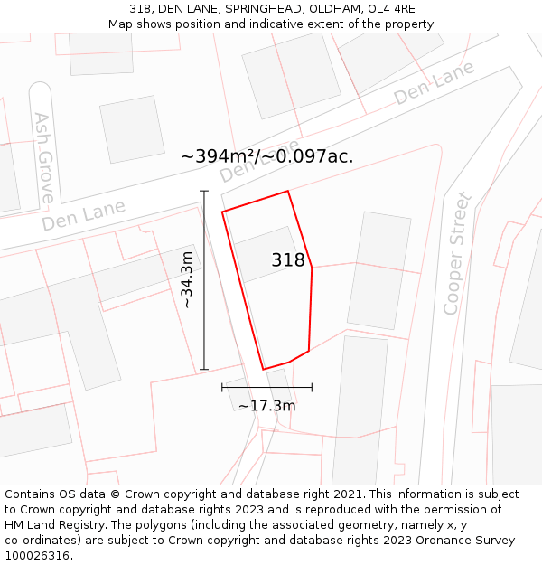 318, DEN LANE, SPRINGHEAD, OLDHAM, OL4 4RE: Plot and title map