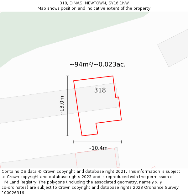 318, DINAS, NEWTOWN, SY16 1NW: Plot and title map