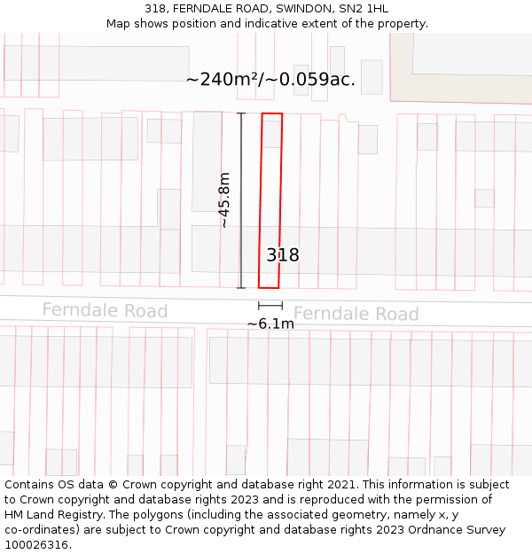 318, FERNDALE ROAD, SWINDON, SN2 1HL: Plot and title map