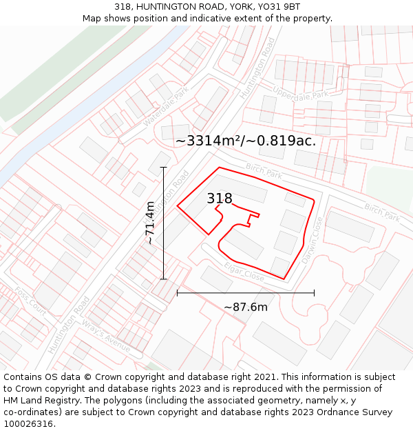 318, HUNTINGTON ROAD, YORK, YO31 9BT: Plot and title map