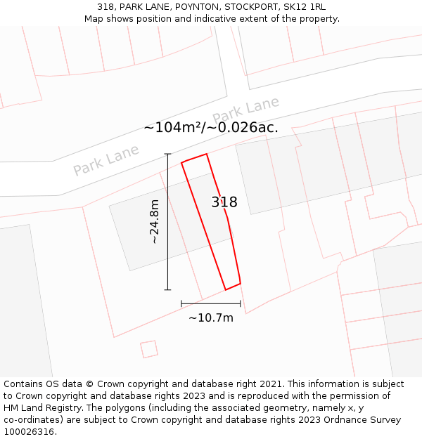 318, PARK LANE, POYNTON, STOCKPORT, SK12 1RL: Plot and title map