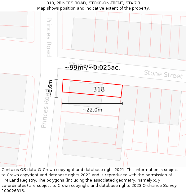 318, PRINCES ROAD, STOKE-ON-TRENT, ST4 7JR: Plot and title map
