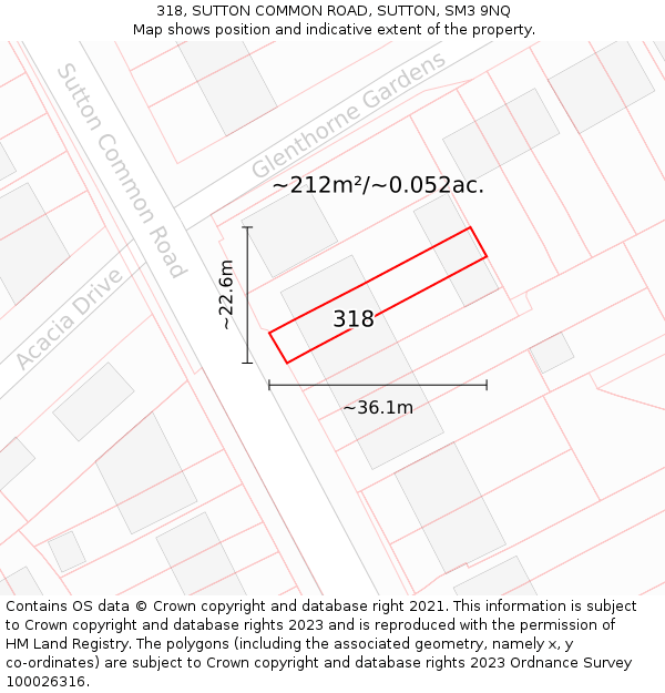 318, SUTTON COMMON ROAD, SUTTON, SM3 9NQ: Plot and title map
