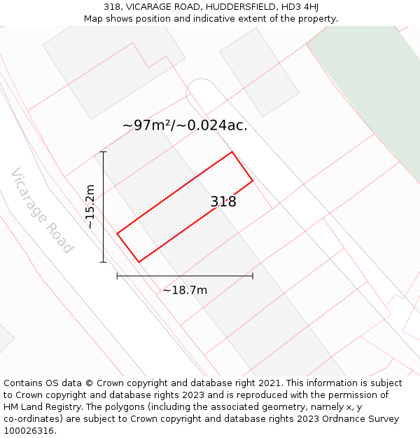 318, VICARAGE ROAD, HUDDERSFIELD, HD3 4HJ: Plot and title map