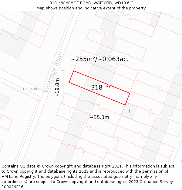 318, VICARAGE ROAD, WATFORD, WD18 6JG: Plot and title map