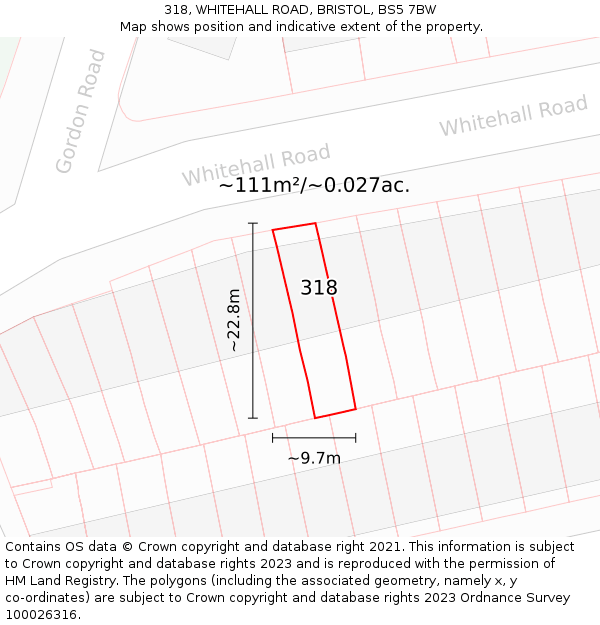 318, WHITEHALL ROAD, BRISTOL, BS5 7BW: Plot and title map