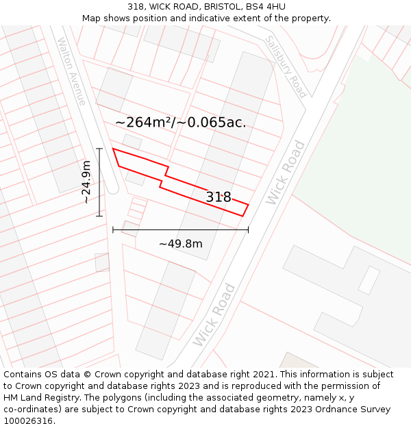318, WICK ROAD, BRISTOL, BS4 4HU: Plot and title map