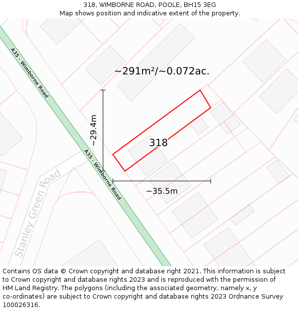 318, WIMBORNE ROAD, POOLE, BH15 3EG: Plot and title map