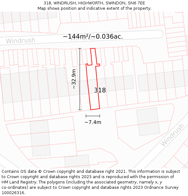 318, WINDRUSH, HIGHWORTH, SWINDON, SN6 7EE: Plot and title map