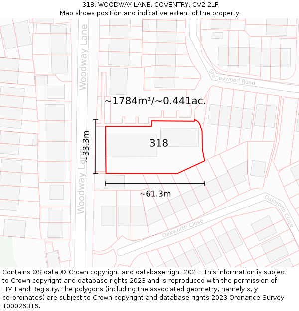 318, WOODWAY LANE, COVENTRY, CV2 2LF: Plot and title map