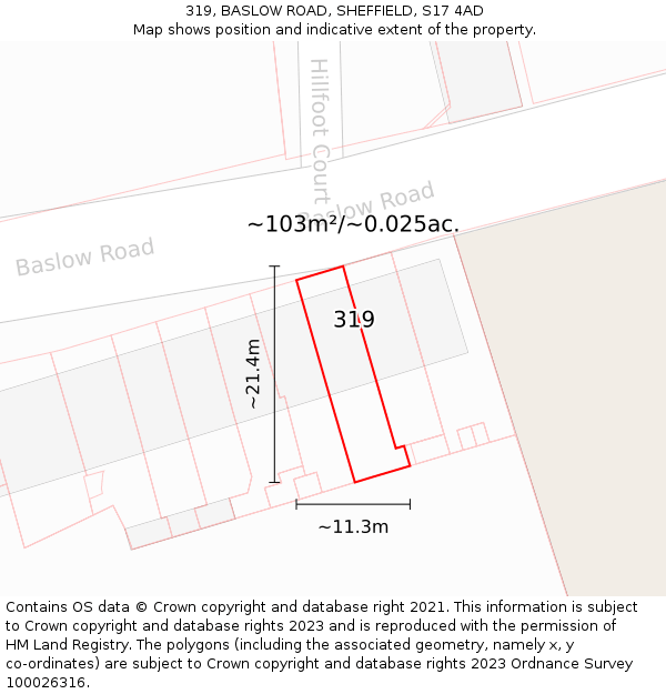 319, BASLOW ROAD, SHEFFIELD, S17 4AD: Plot and title map