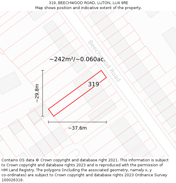 319, BEECHWOOD ROAD, LUTON, LU4 9RE: Plot and title map