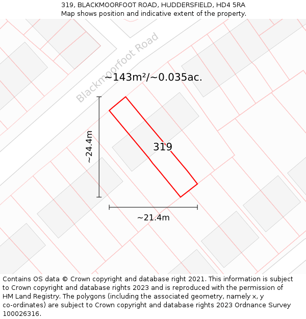 319, BLACKMOORFOOT ROAD, HUDDERSFIELD, HD4 5RA: Plot and title map