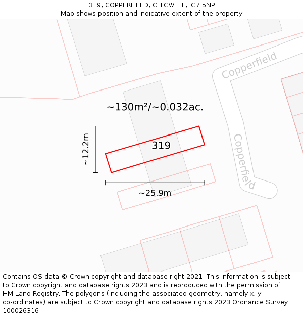 319, COPPERFIELD, CHIGWELL, IG7 5NP: Plot and title map