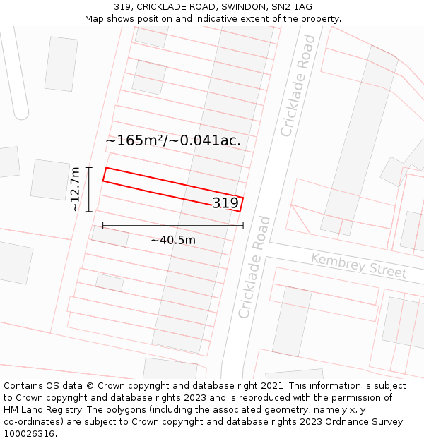 319, CRICKLADE ROAD, SWINDON, SN2 1AG: Plot and title map