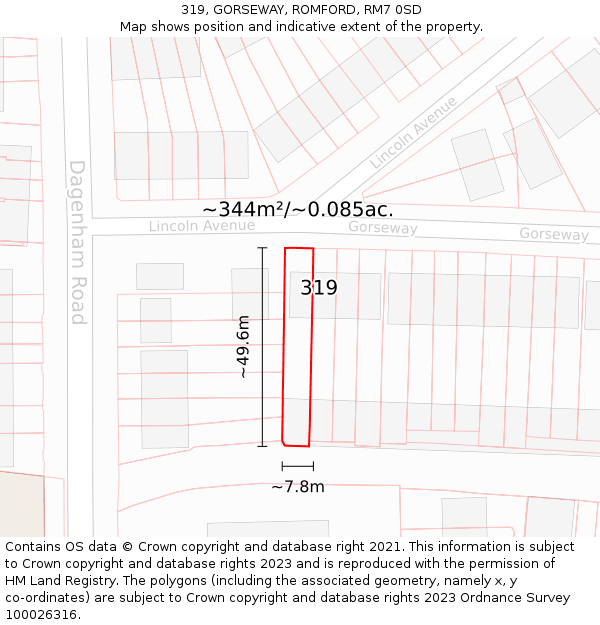 319, GORSEWAY, ROMFORD, RM7 0SD: Plot and title map