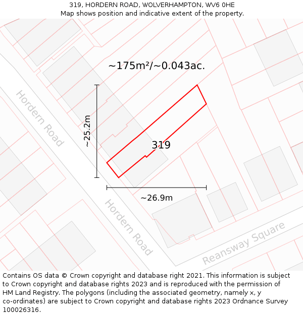 319, HORDERN ROAD, WOLVERHAMPTON, WV6 0HE: Plot and title map