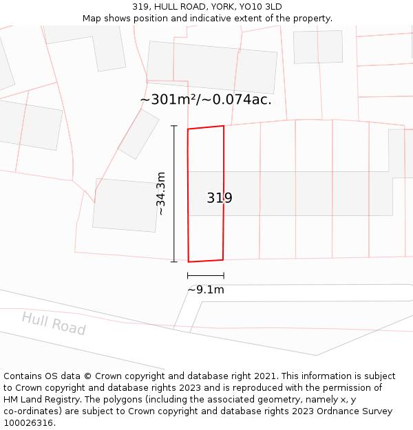 319, HULL ROAD, YORK, YO10 3LD: Plot and title map