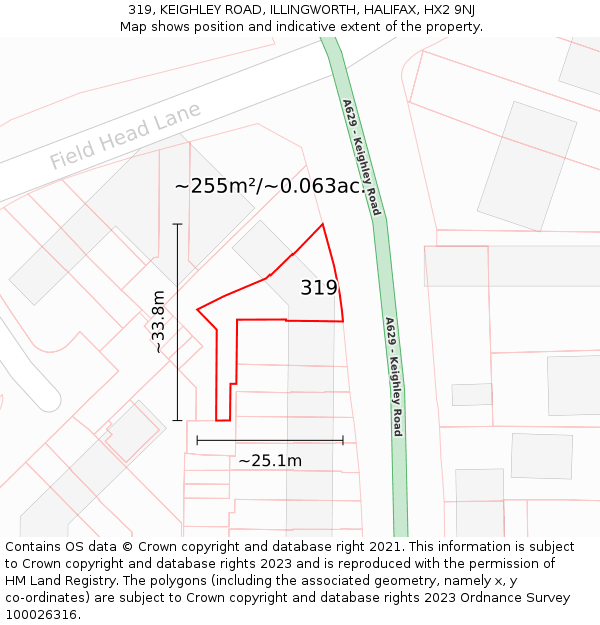 319, KEIGHLEY ROAD, ILLINGWORTH, HALIFAX, HX2 9NJ: Plot and title map