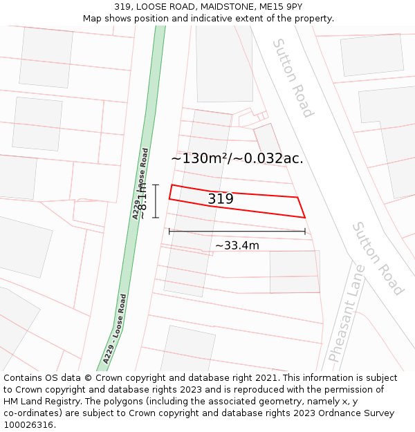 319, LOOSE ROAD, MAIDSTONE, ME15 9PY: Plot and title map