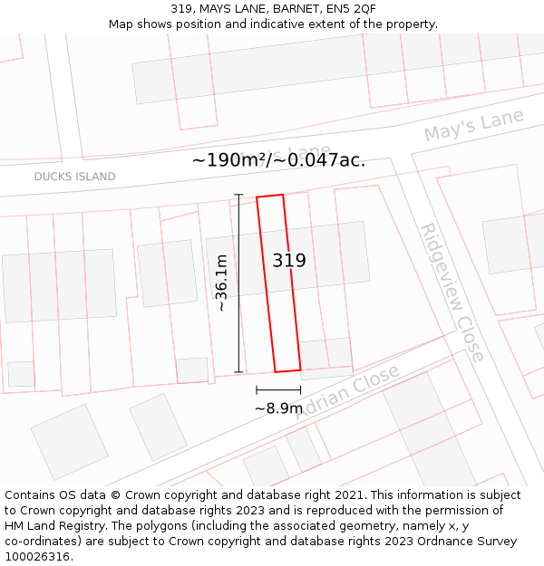 319, MAYS LANE, BARNET, EN5 2QF: Plot and title map