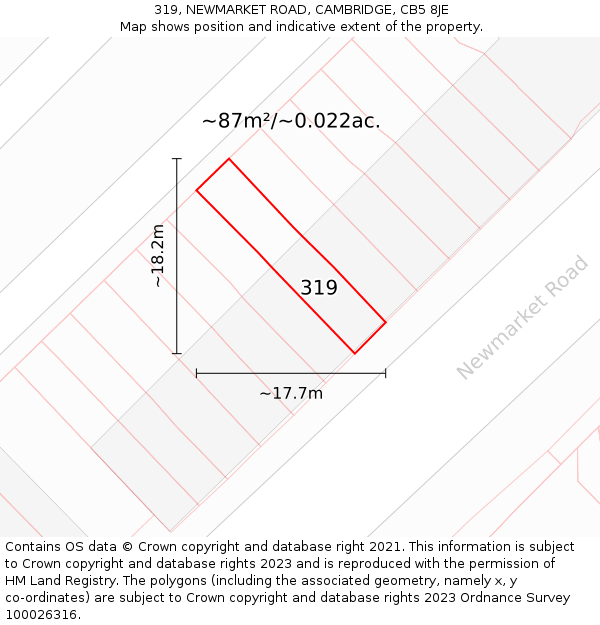 319, NEWMARKET ROAD, CAMBRIDGE, CB5 8JE: Plot and title map