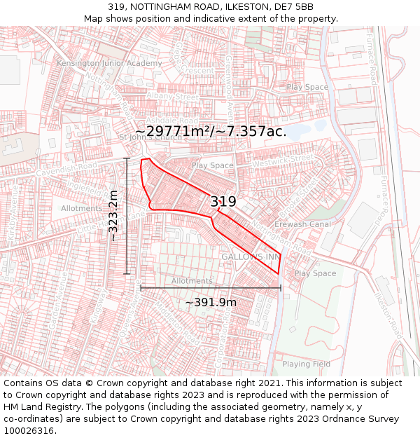 319, NOTTINGHAM ROAD, ILKESTON, DE7 5BB: Plot and title map