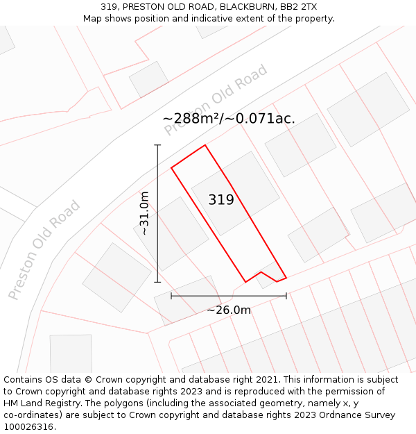 319, PRESTON OLD ROAD, BLACKBURN, BB2 2TX: Plot and title map