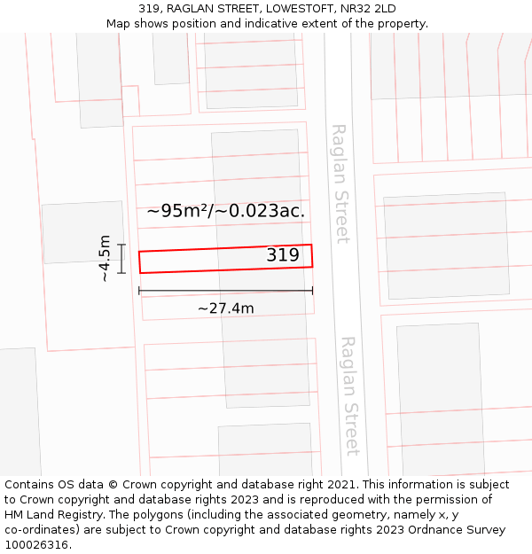 319, RAGLAN STREET, LOWESTOFT, NR32 2LD: Plot and title map