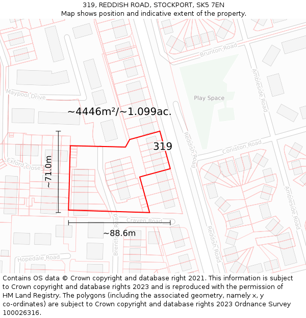 319, REDDISH ROAD, STOCKPORT, SK5 7EN: Plot and title map