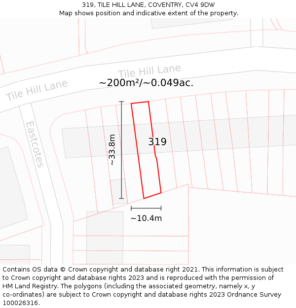 319, TILE HILL LANE, COVENTRY, CV4 9DW: Plot and title map
