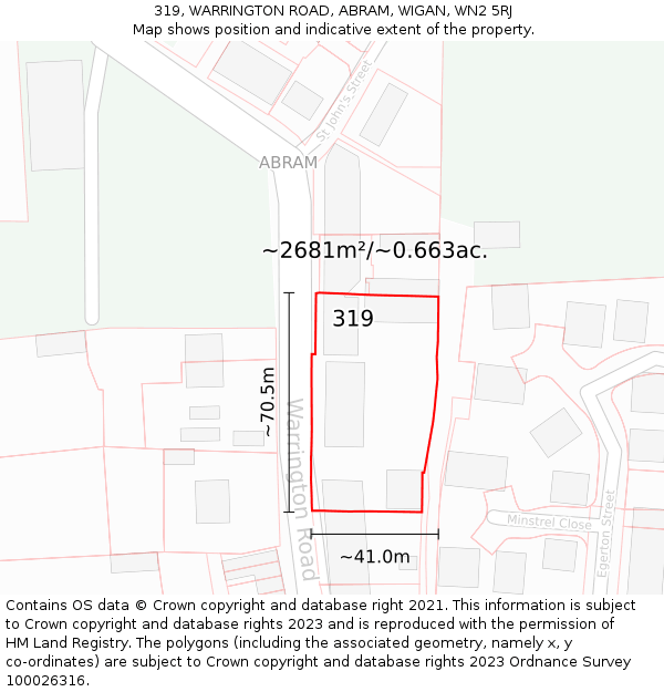 319, WARRINGTON ROAD, ABRAM, WIGAN, WN2 5RJ: Plot and title map