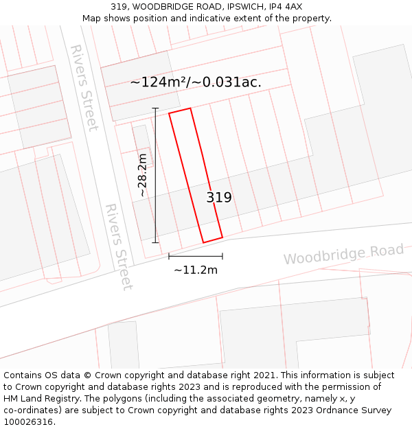 319, WOODBRIDGE ROAD, IPSWICH, IP4 4AX: Plot and title map