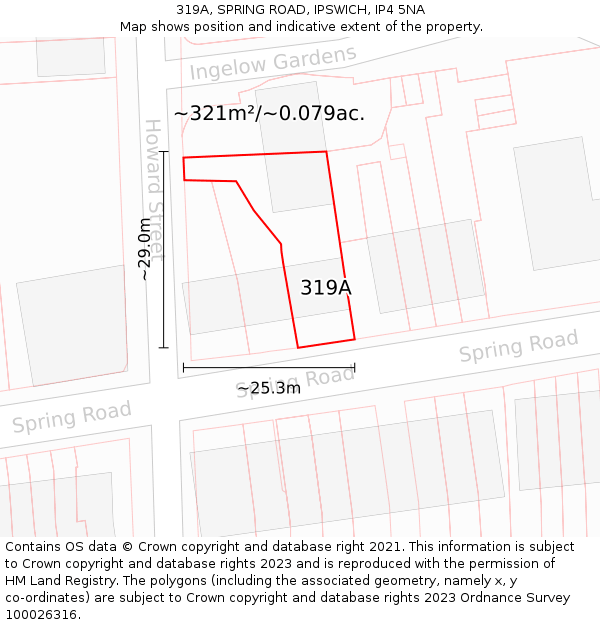319A, SPRING ROAD, IPSWICH, IP4 5NA: Plot and title map