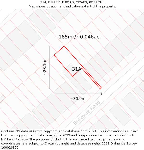 31A, BELLEVUE ROAD, COWES, PO31 7HL: Plot and title map