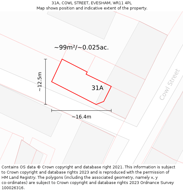 31A, COWL STREET, EVESHAM, WR11 4PL: Plot and title map