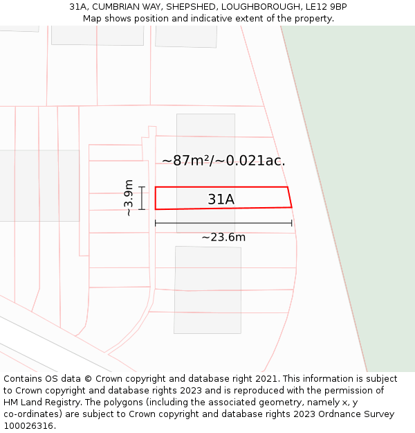 31A, CUMBRIAN WAY, SHEPSHED, LOUGHBOROUGH, LE12 9BP: Plot and title map