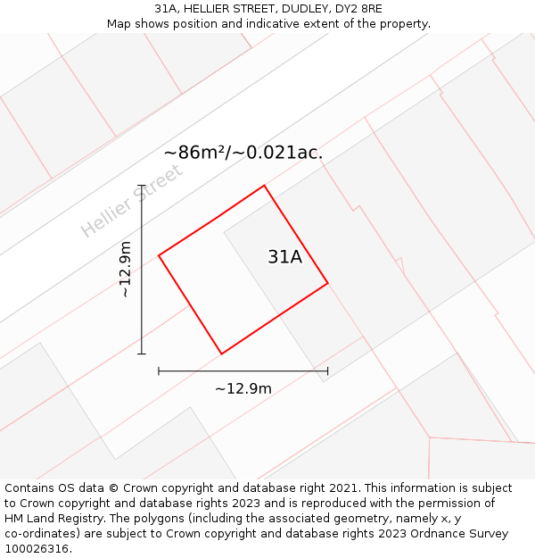 31A, HELLIER STREET, DUDLEY, DY2 8RE: Plot and title map