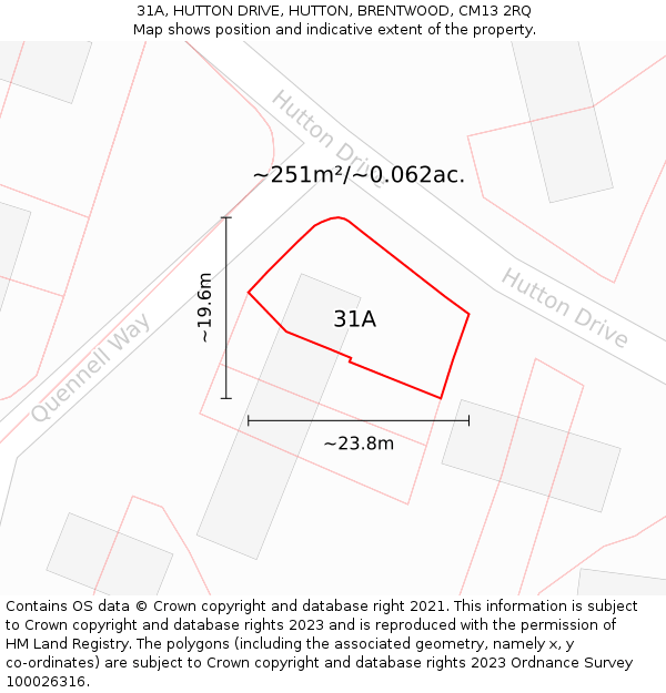 31A, HUTTON DRIVE, HUTTON, BRENTWOOD, CM13 2RQ: Plot and title map