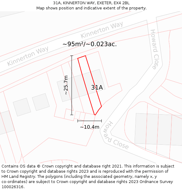 31A, KINNERTON WAY, EXETER, EX4 2BL: Plot and title map