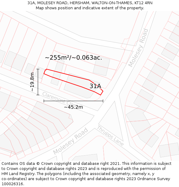 31A, MOLESEY ROAD, HERSHAM, WALTON-ON-THAMES, KT12 4RN: Plot and title map