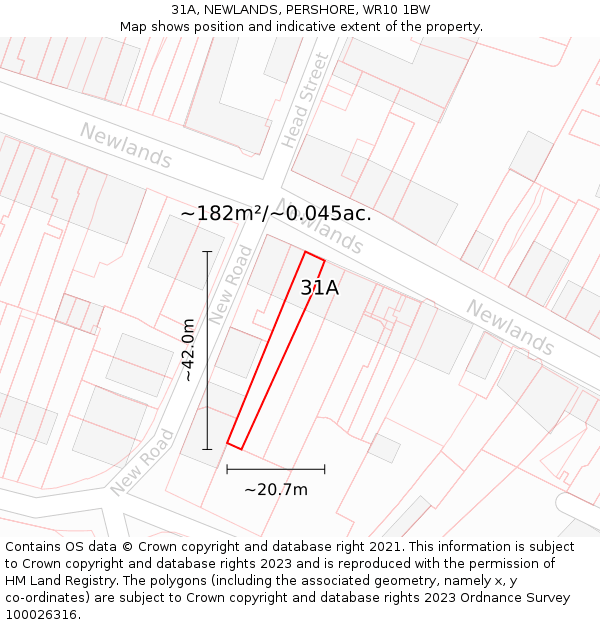 31A, NEWLANDS, PERSHORE, WR10 1BW: Plot and title map